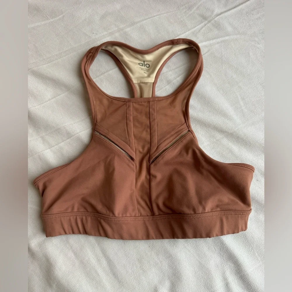 Alo Yoga Half Moon Sports Bra Rust Red Small high Neck‎ Racerback light support